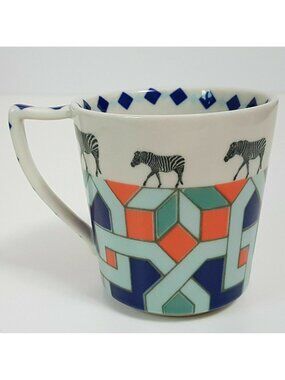 Zebra Coffee Mug Anthropologie Story Tiles Narrative Geometric NEW